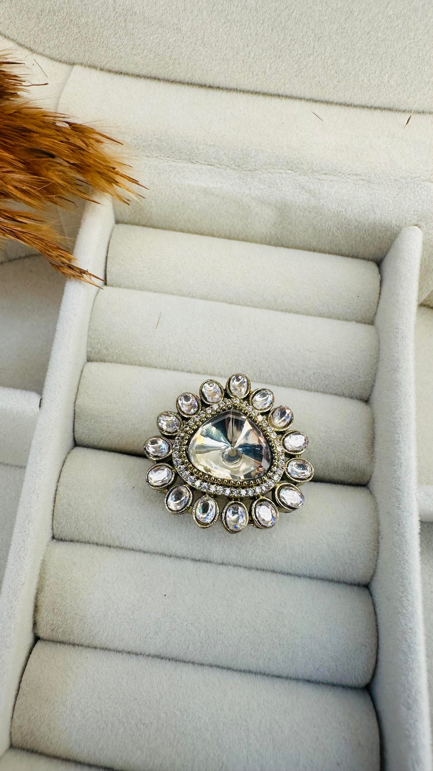 Pear shaped pavé border bridal cocktail ring