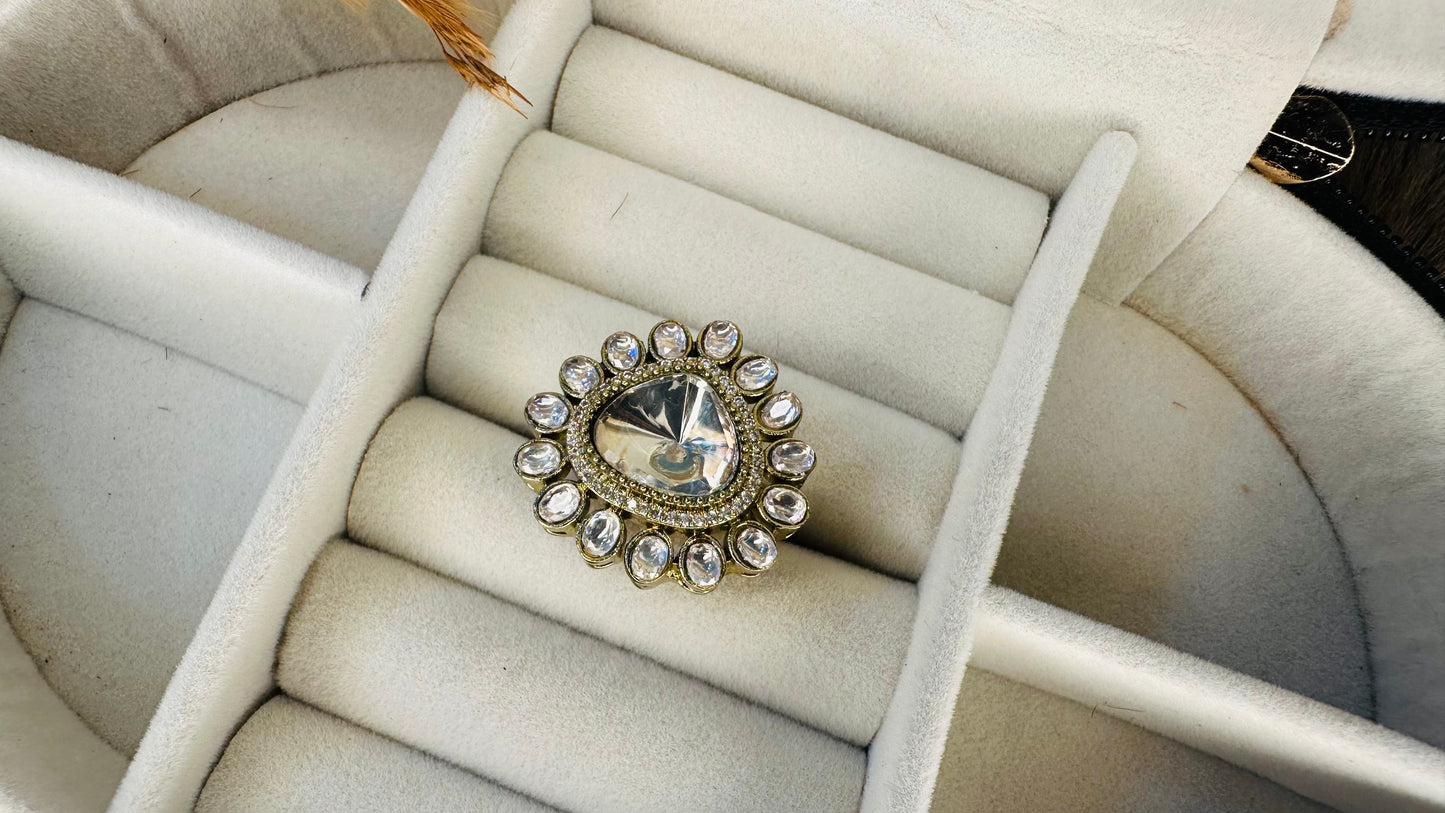 Triangle kundan centerpiece oversized ring