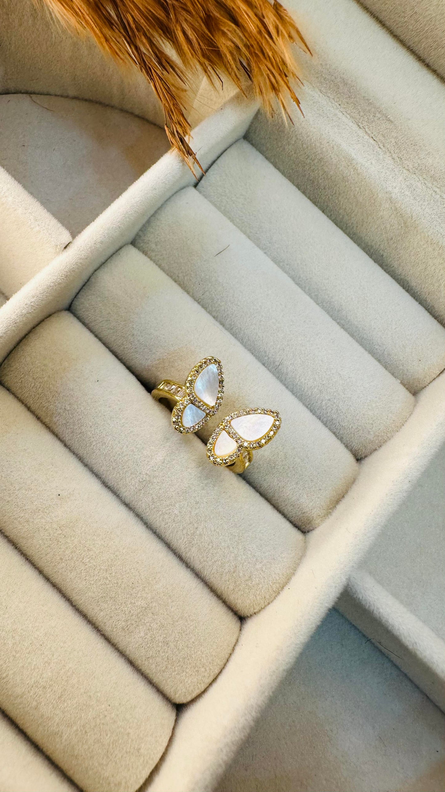 Double butterfly kundan adjustable ring