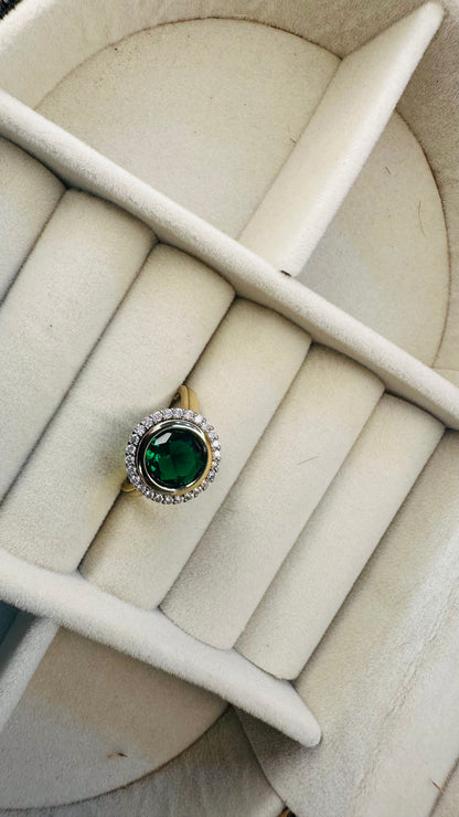 Large round emerald halo party ring
