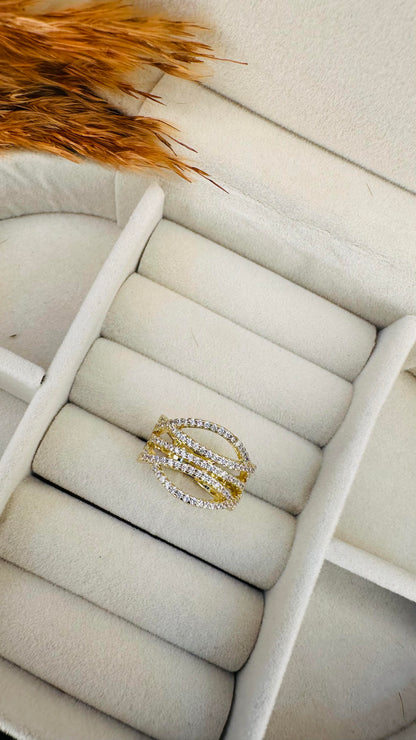 Wide pavé gold band adjustable ring