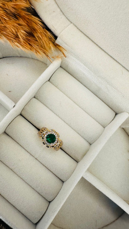 Green stone floral halo kundan ring