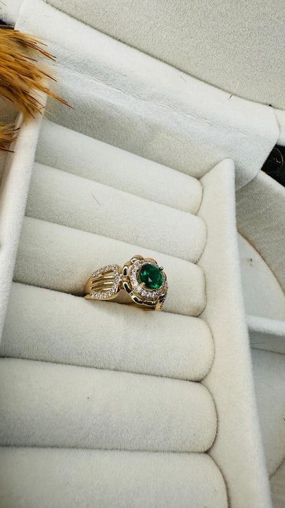 Adjustable floral kundan emerald ring