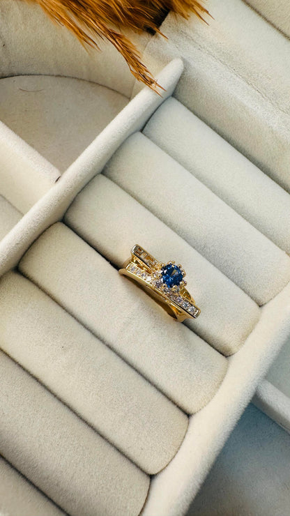 Blue zirconia floral gold party ring