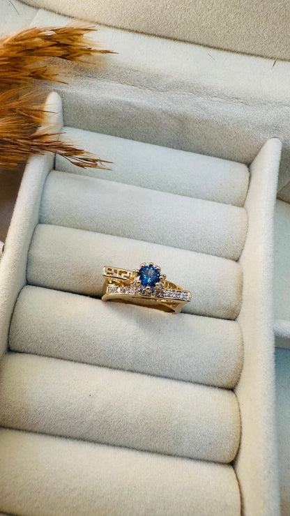Blue cubic zirconia gala ring gold finished