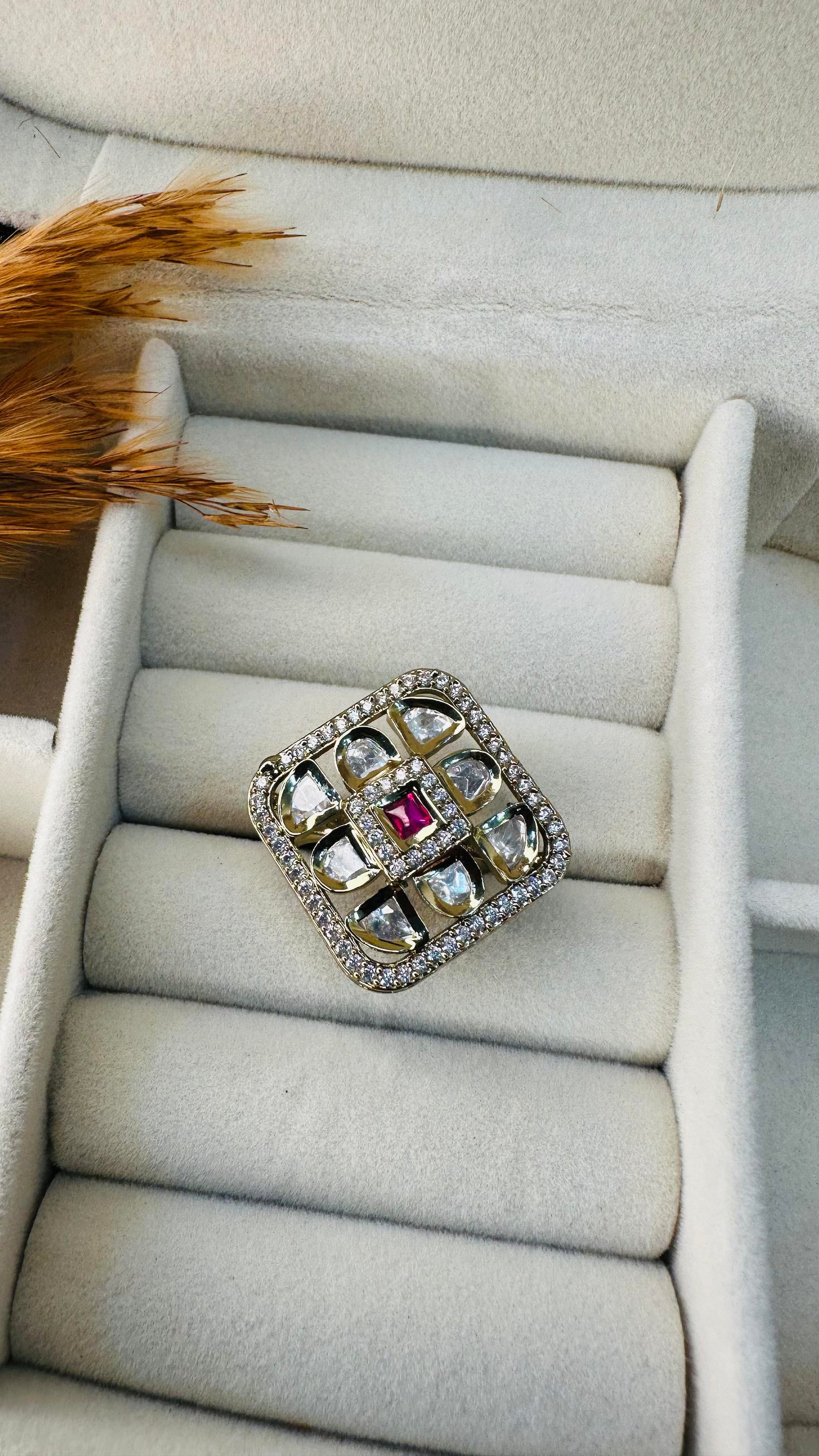 Designer ruby center kundan ethnic ring