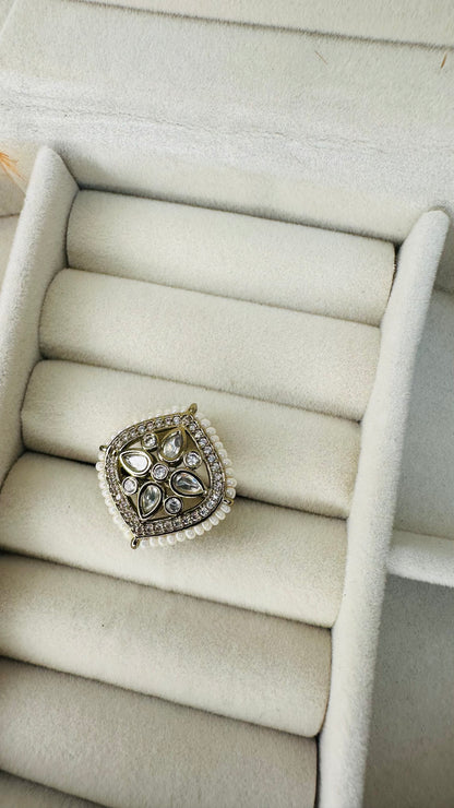 Cushion shape mughal style antique cocktail ring