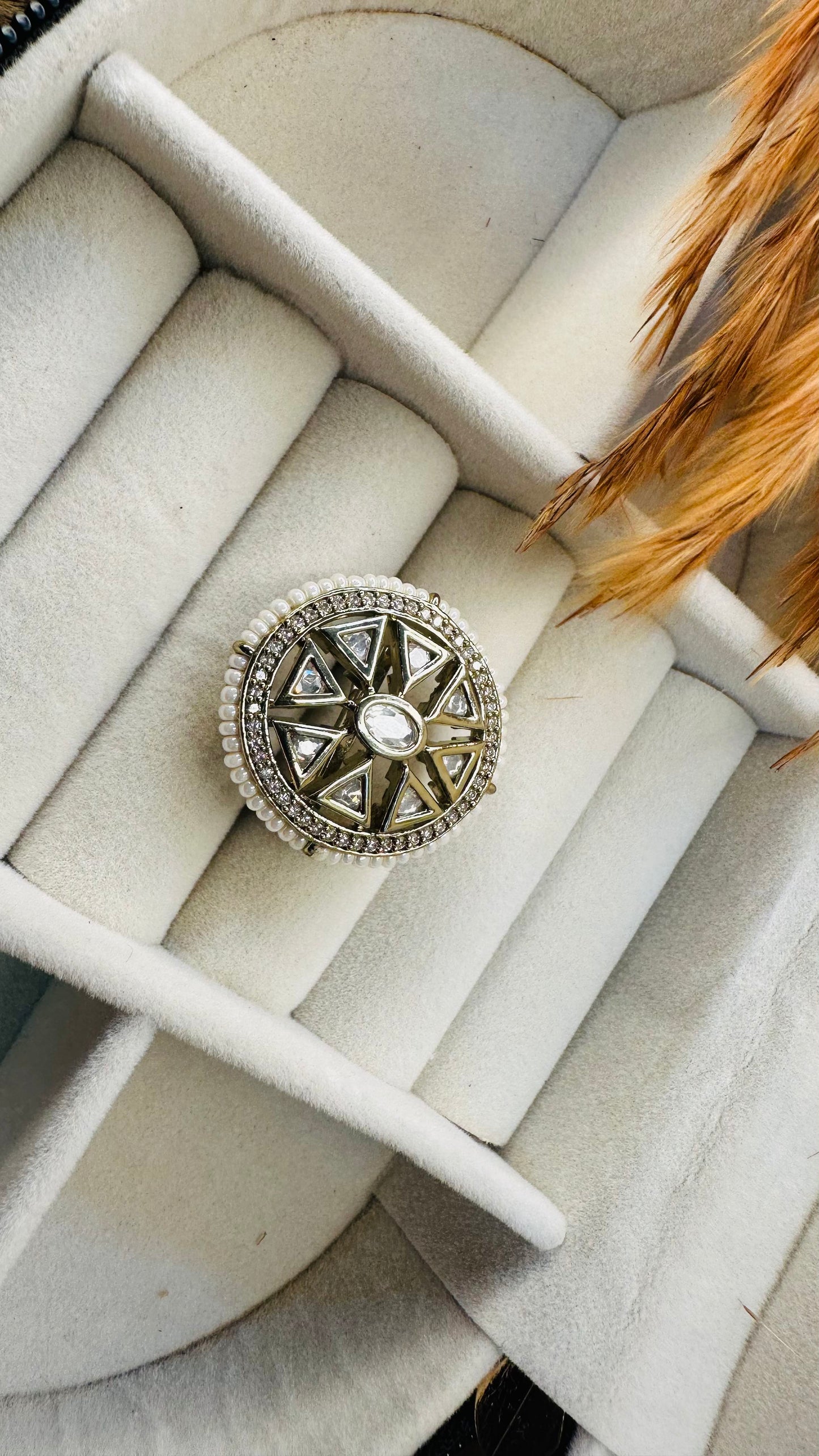 Oversized ethnic polki sunburst statement ring