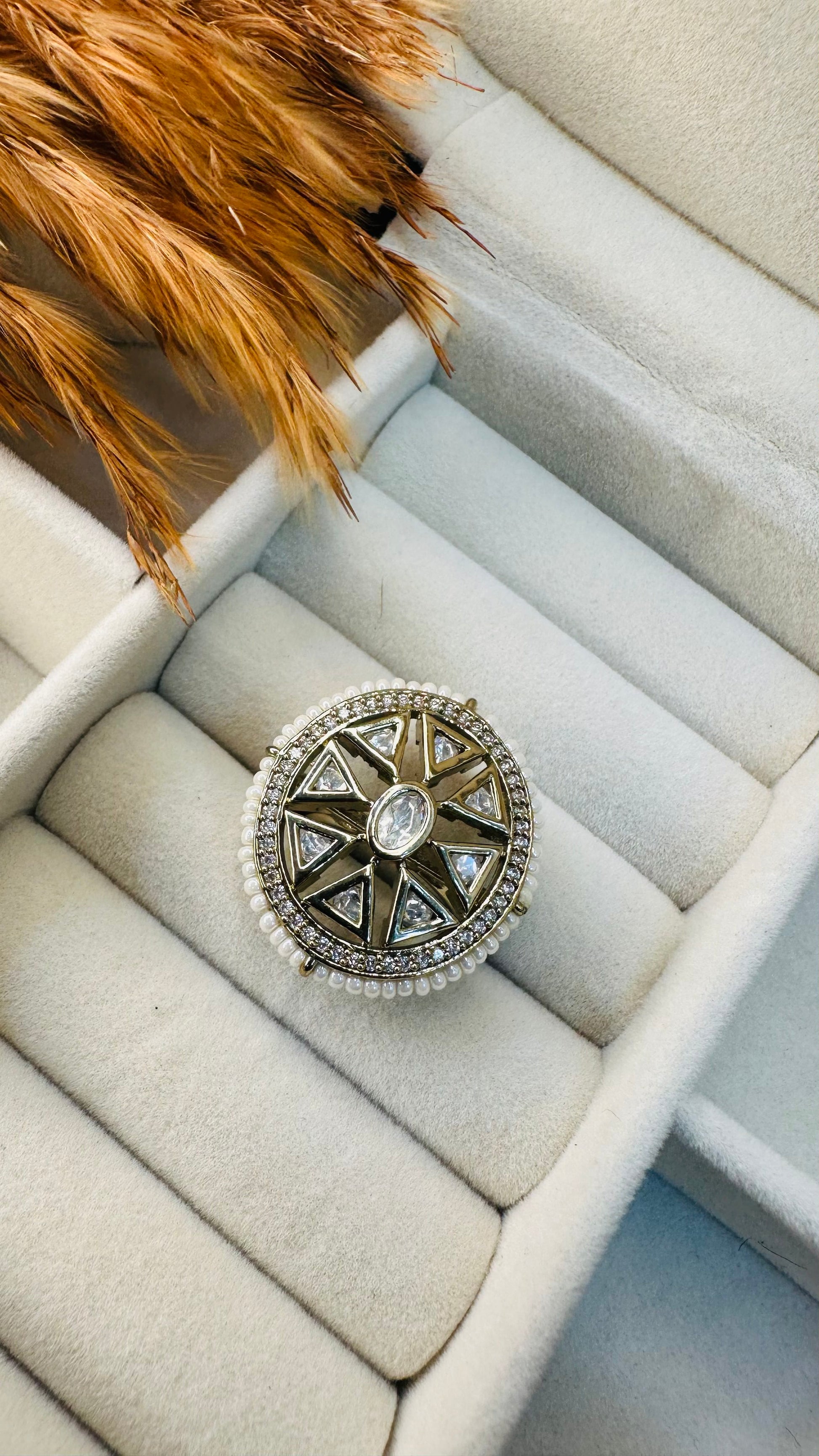 Bridal celestial polki kundan gold ring