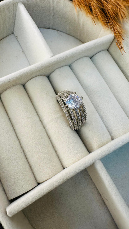 Prong-set big CZ stone multi-row ring