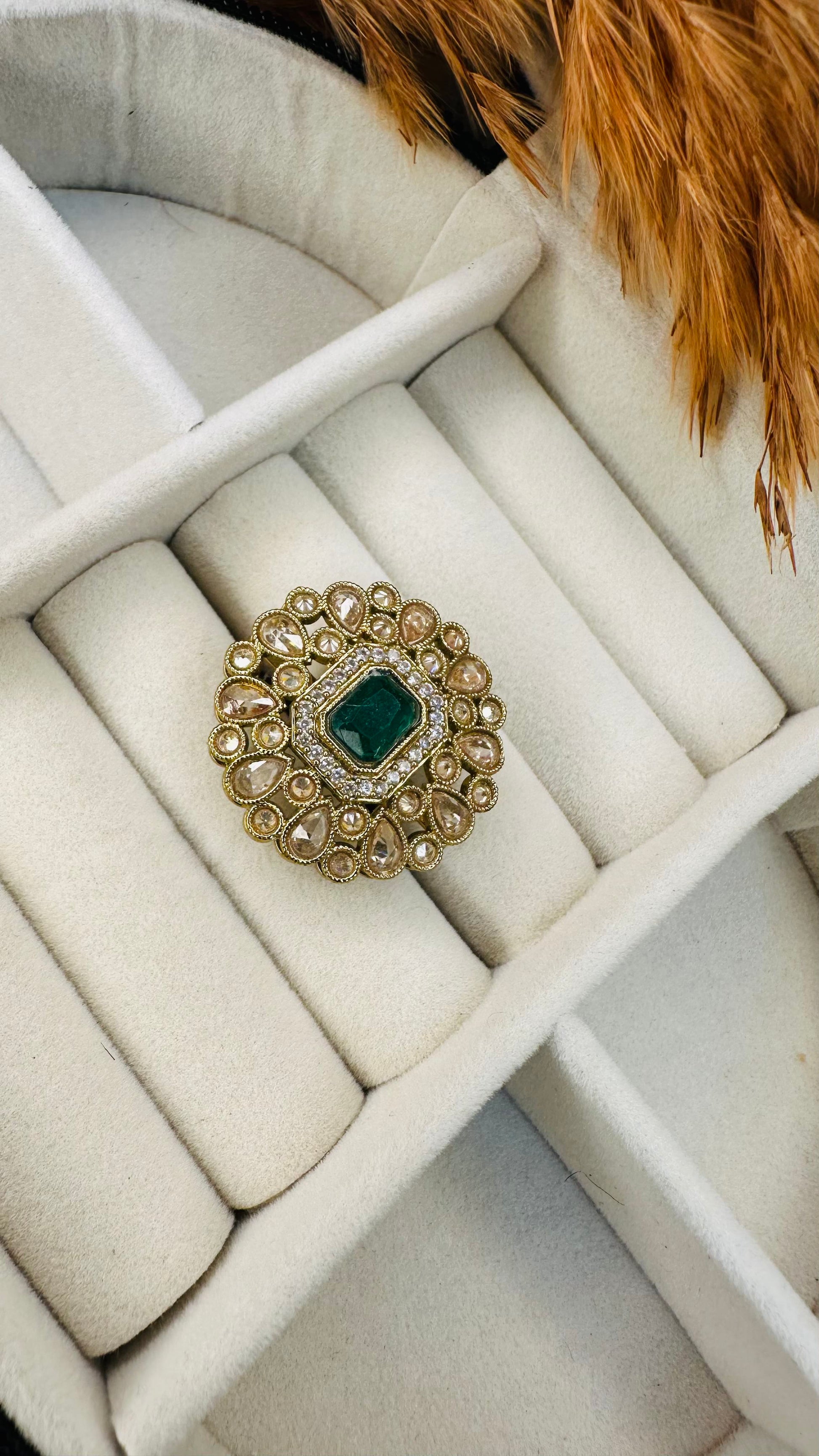 Floral emerald kundan cocktail ring Hey Bae