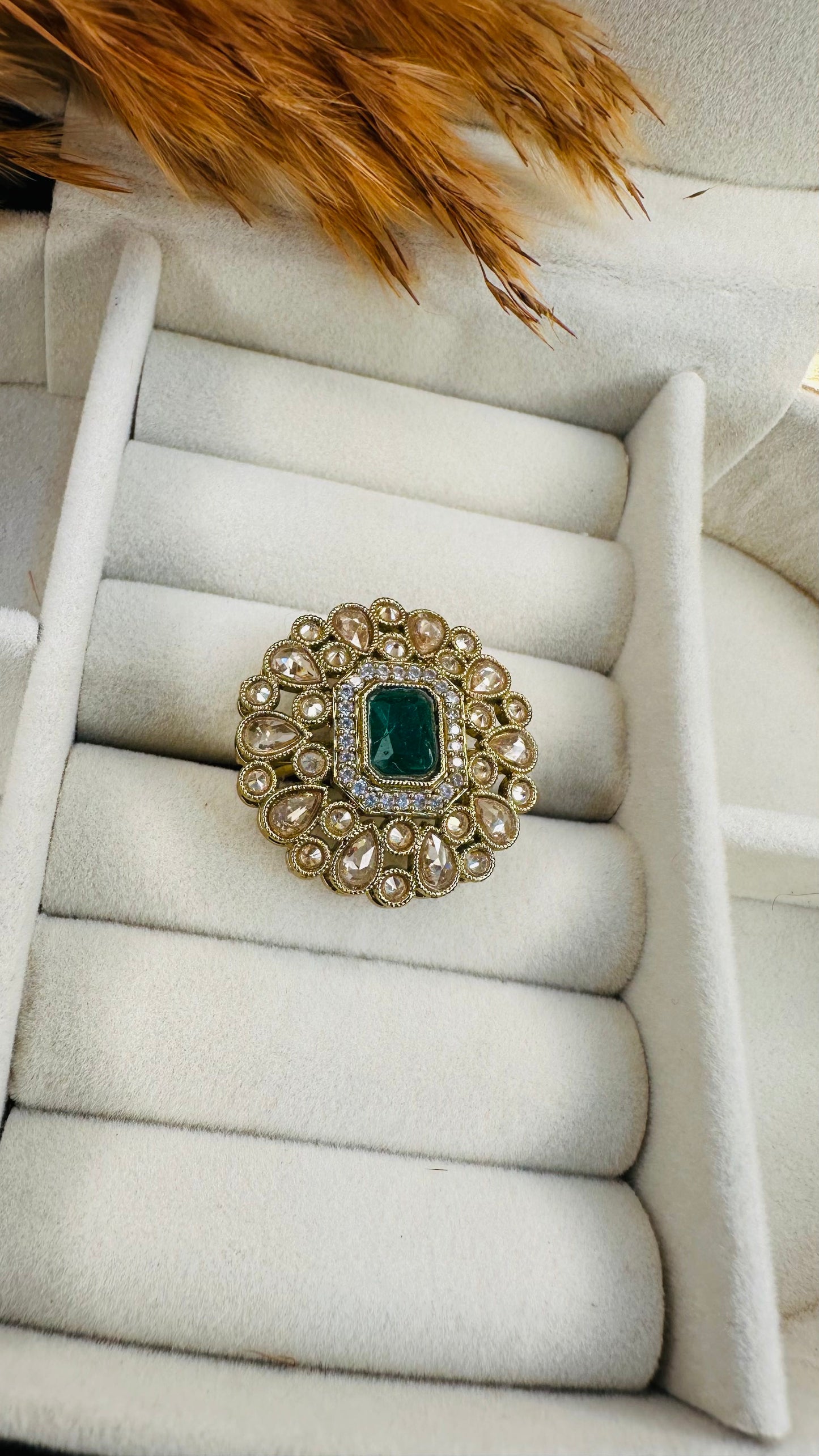 Side view adjustable kundan cocktail ring