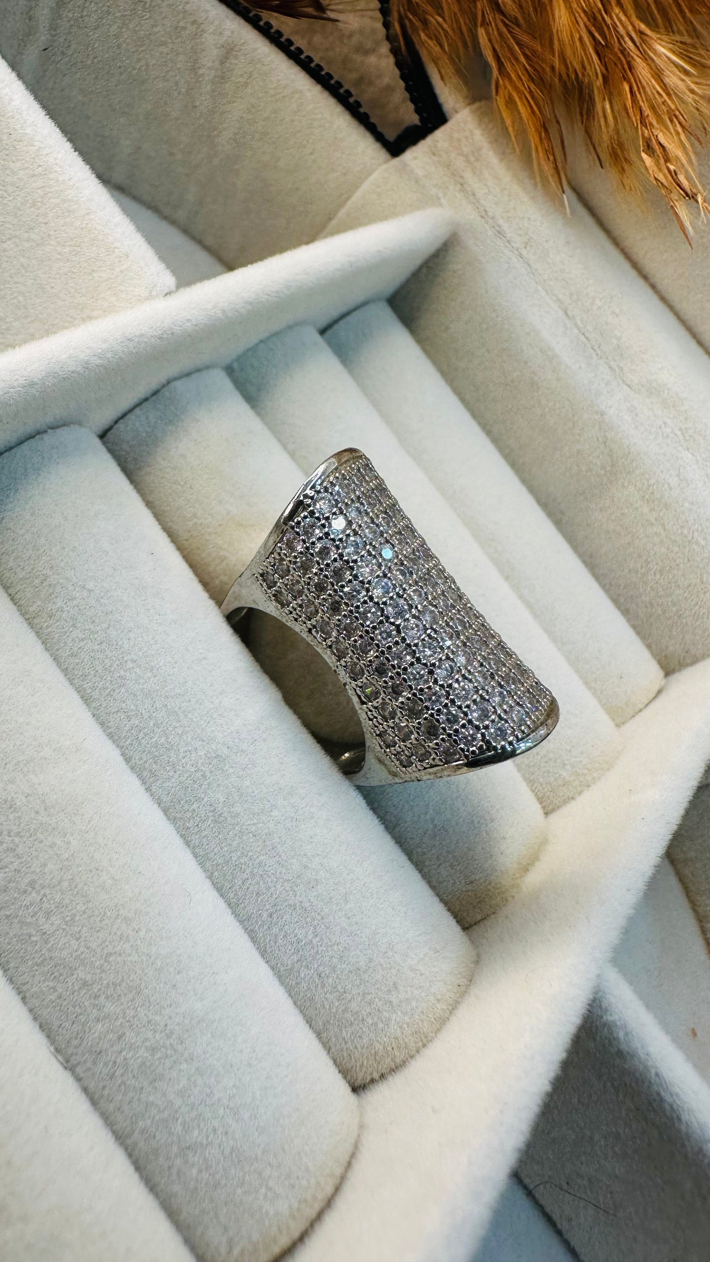 Elongated CZ pave silver party ring