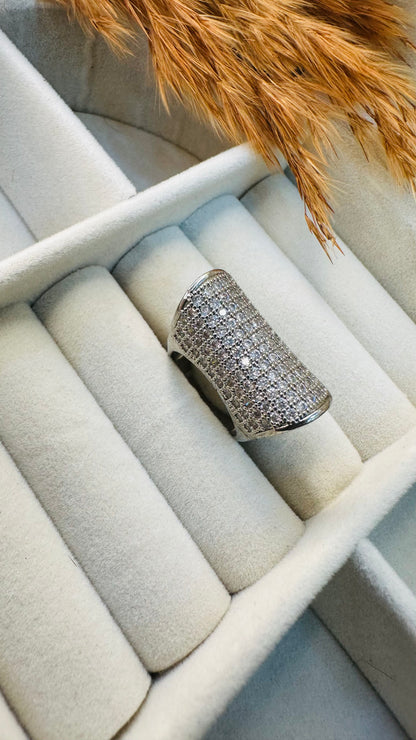 Wide full finger CZ rhinestone cocktail ring
