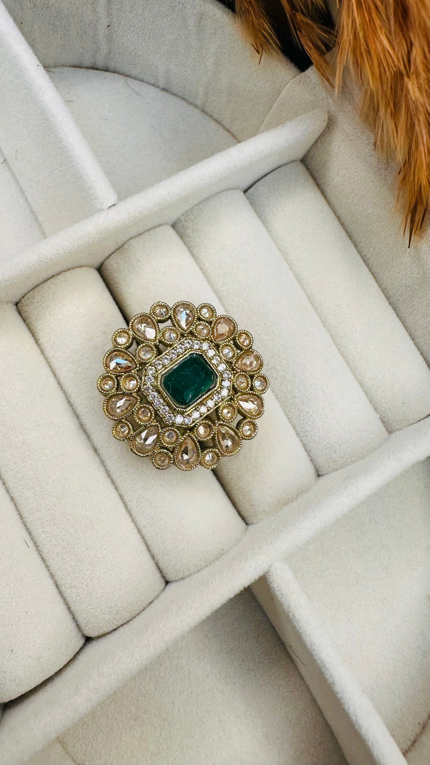 Statement floral kundan cocktail ring for festive glam