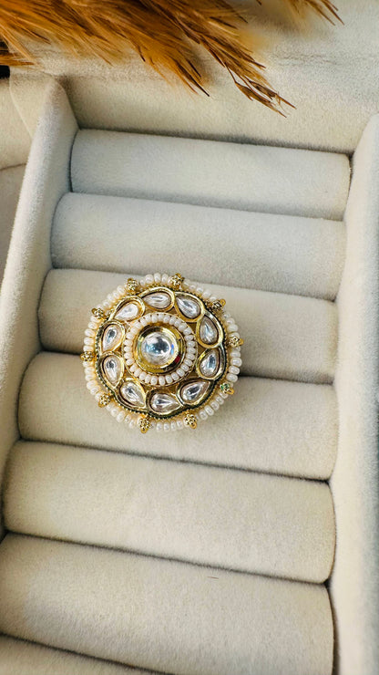 Layered floral kundan emerald cocktail ring Hey Bae