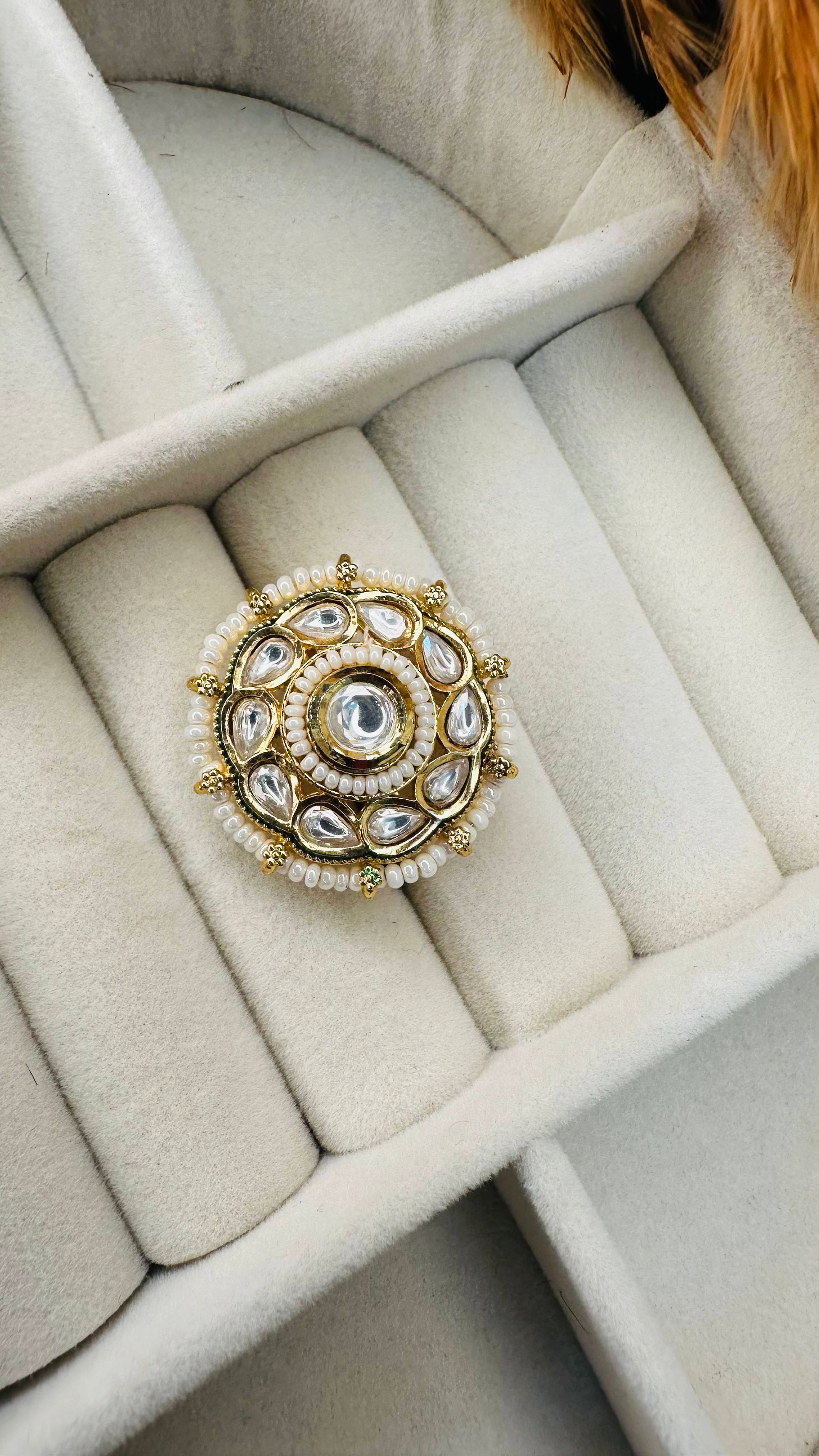 Emerald and polki stone ring party wear