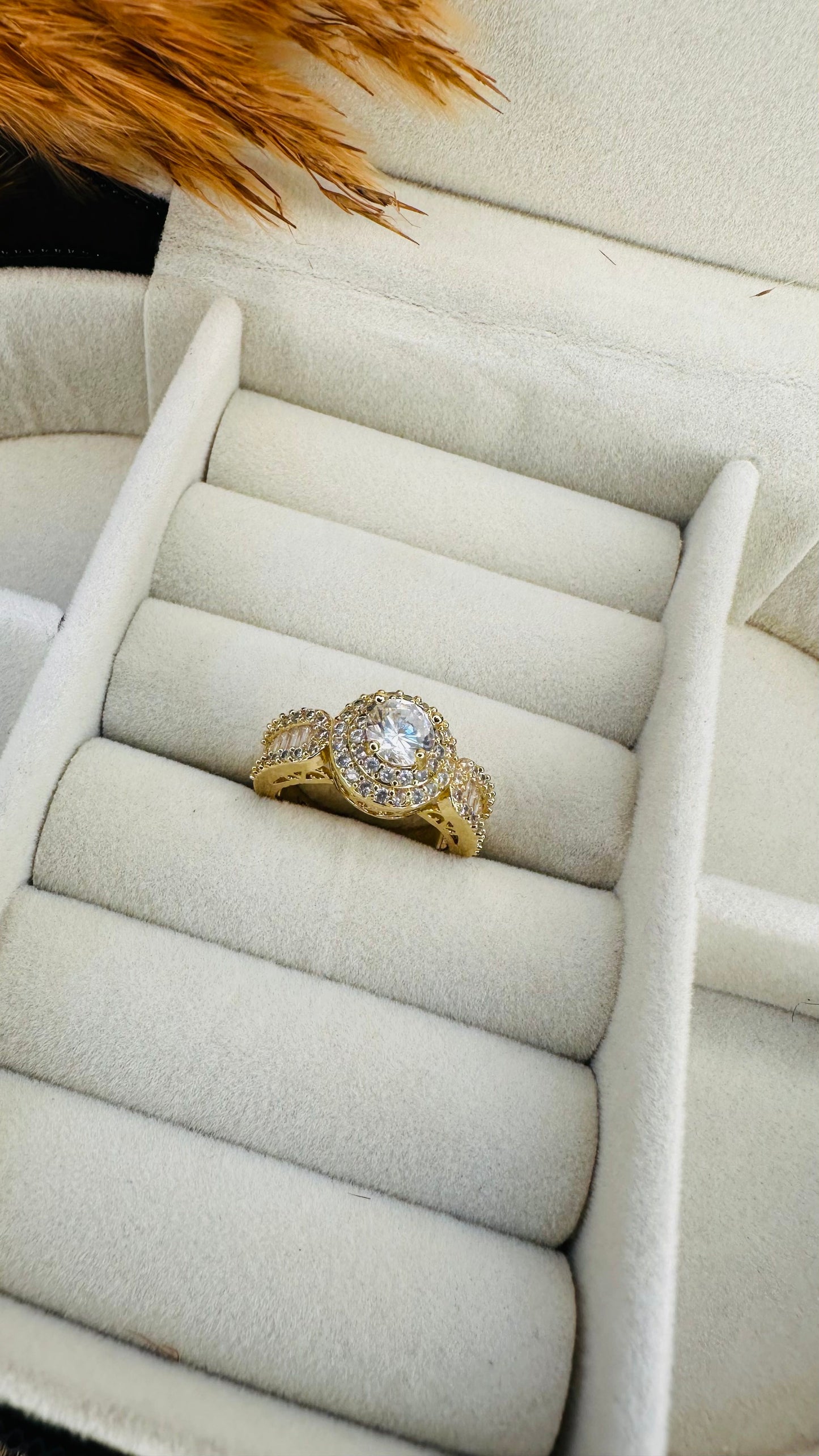 Side view double halo American diamond ring