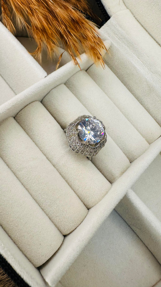 Big round solitaire bridal cocktail ring