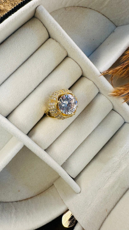 Multi-row pavé gold cocktail ring