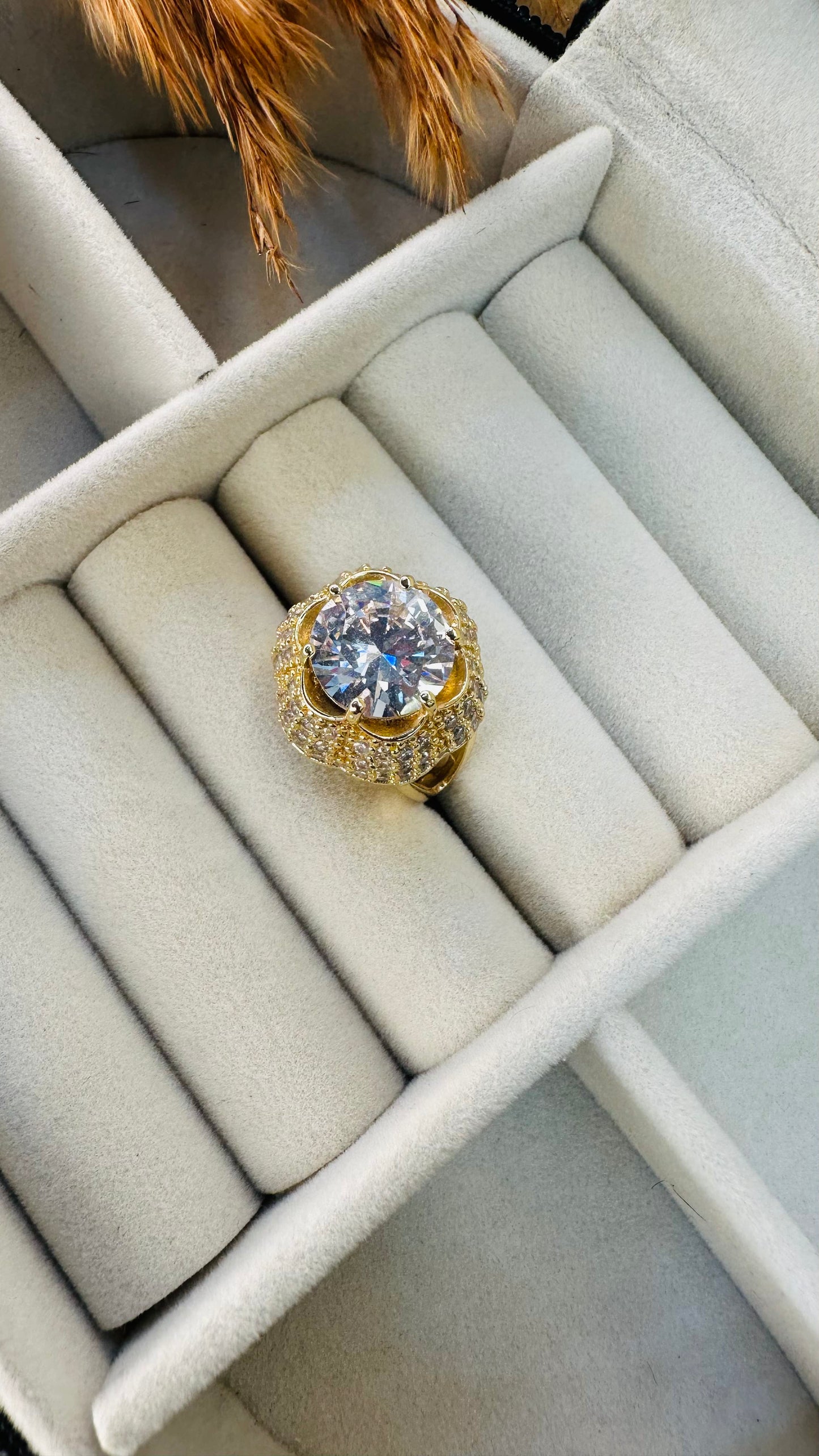 Top angle gold statement cocktail ring