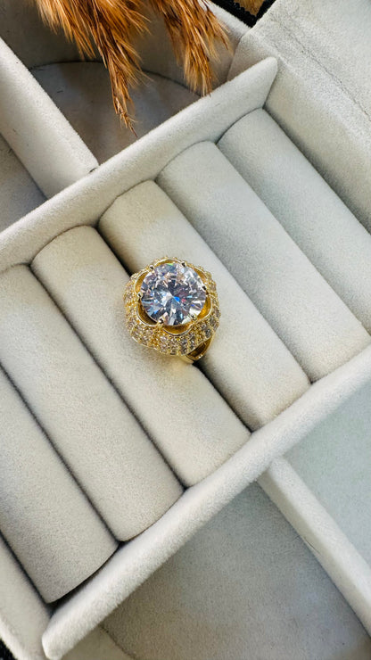 Top angle gold statement cocktail ring