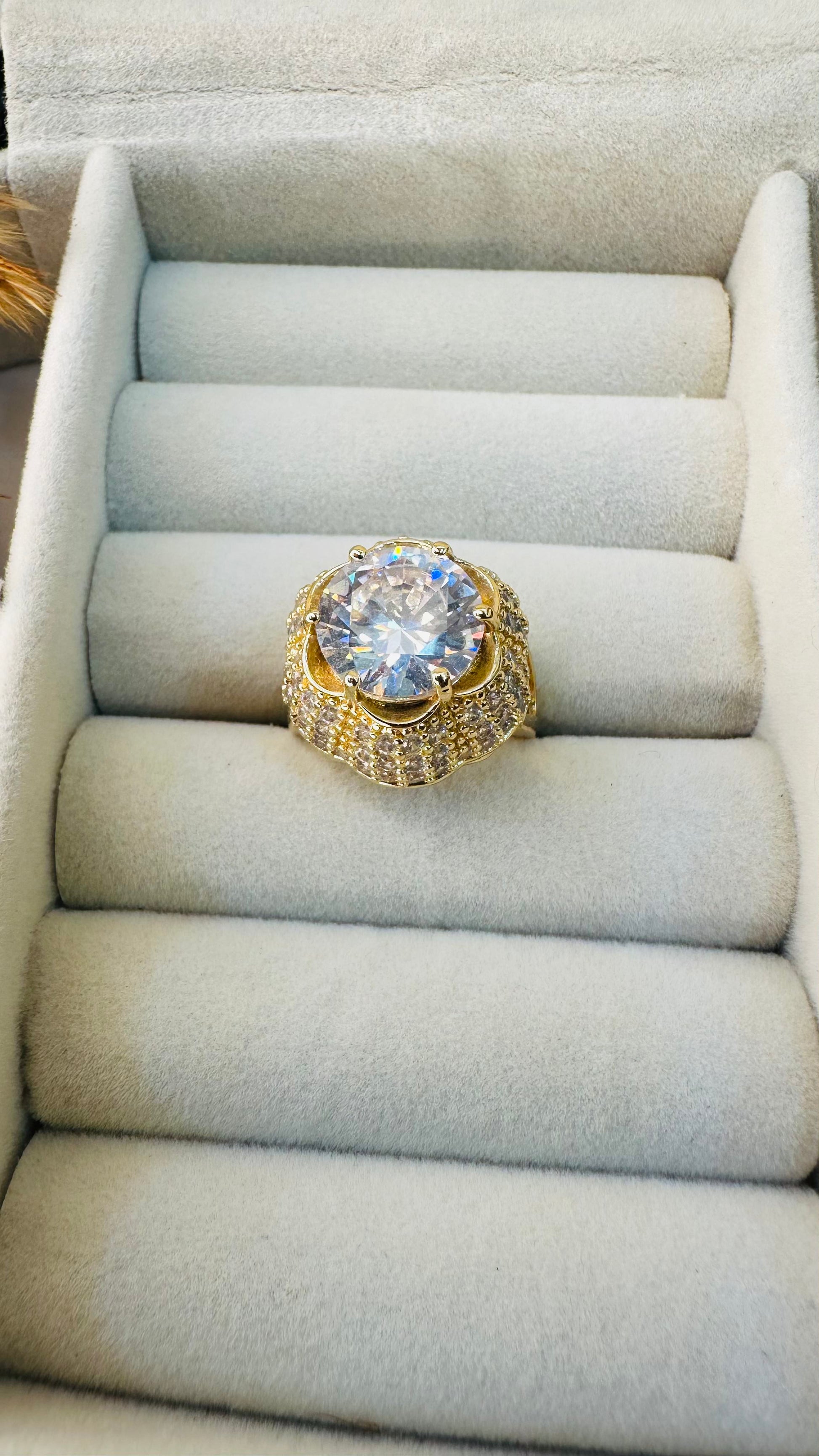 Side angle gold solitaire CZ party ring