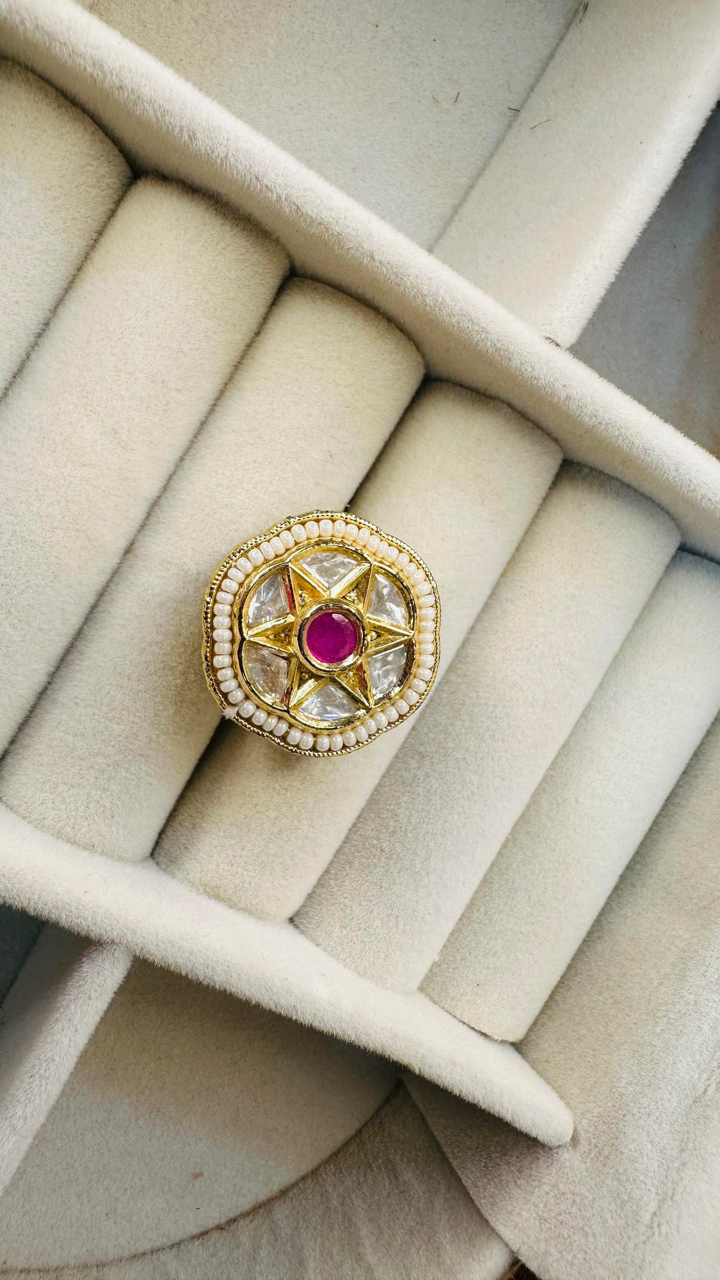 Pink center star kundan party ring