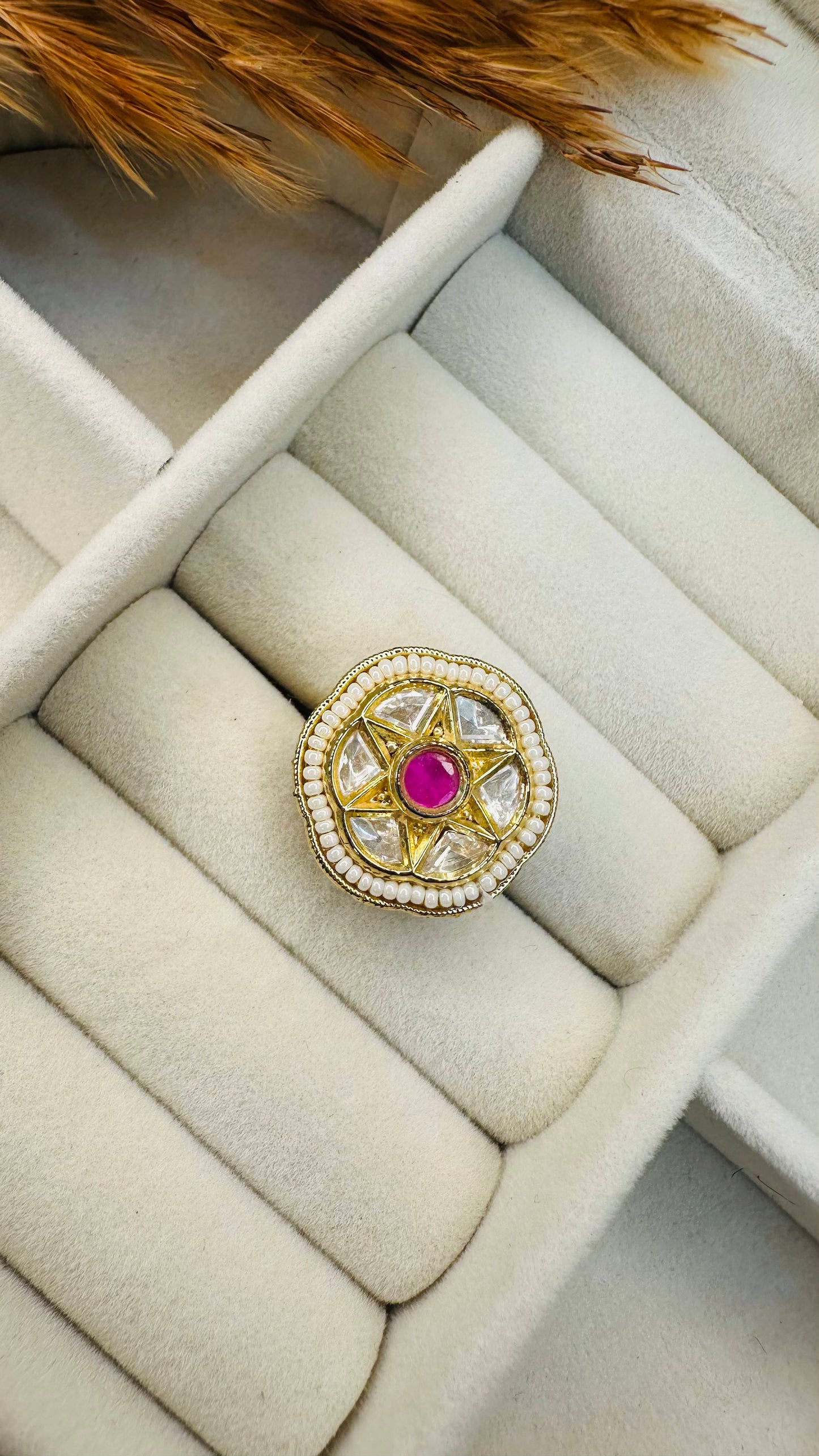 Front angle geometric kundan ethnic ring