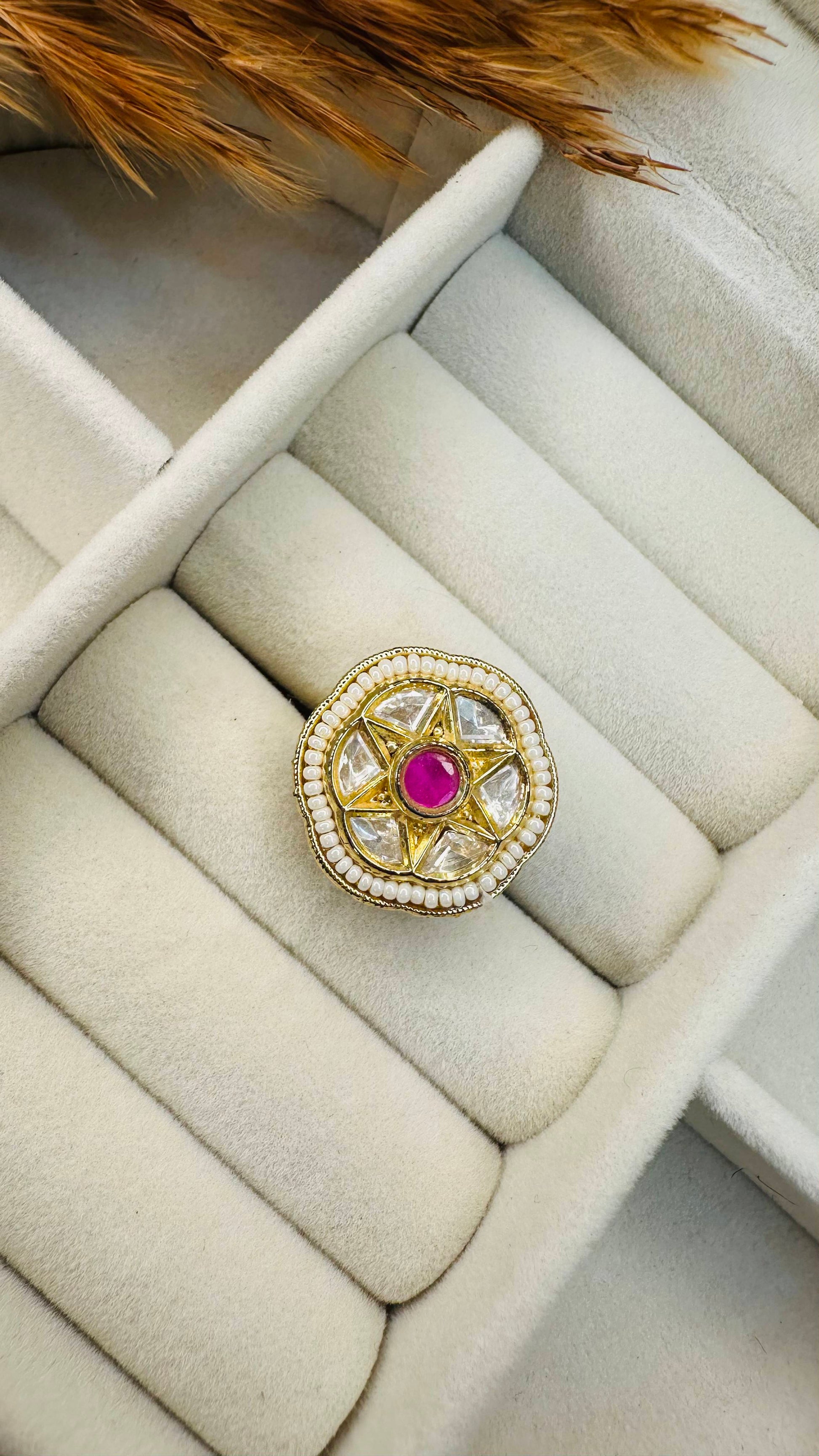 Front angle geometric kundan ethnic ring