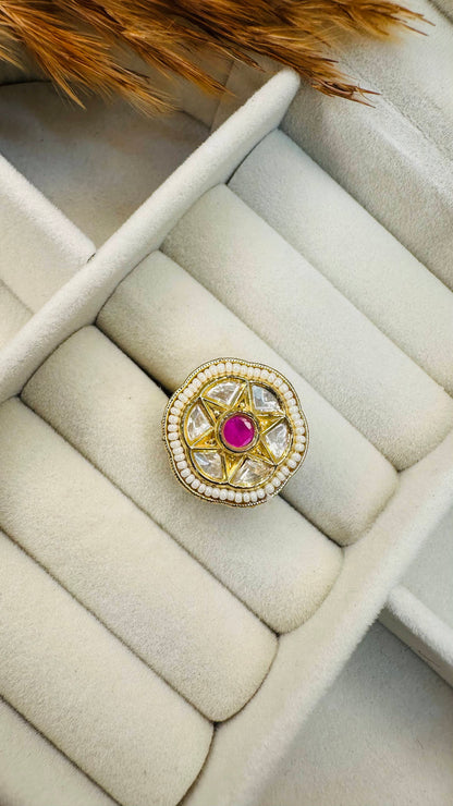 Front angle geometric kundan ethnic ring