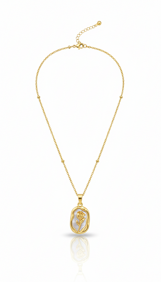 Hey Bae Anti-Tarnish Vintage Rose Oval Pendant Necklace