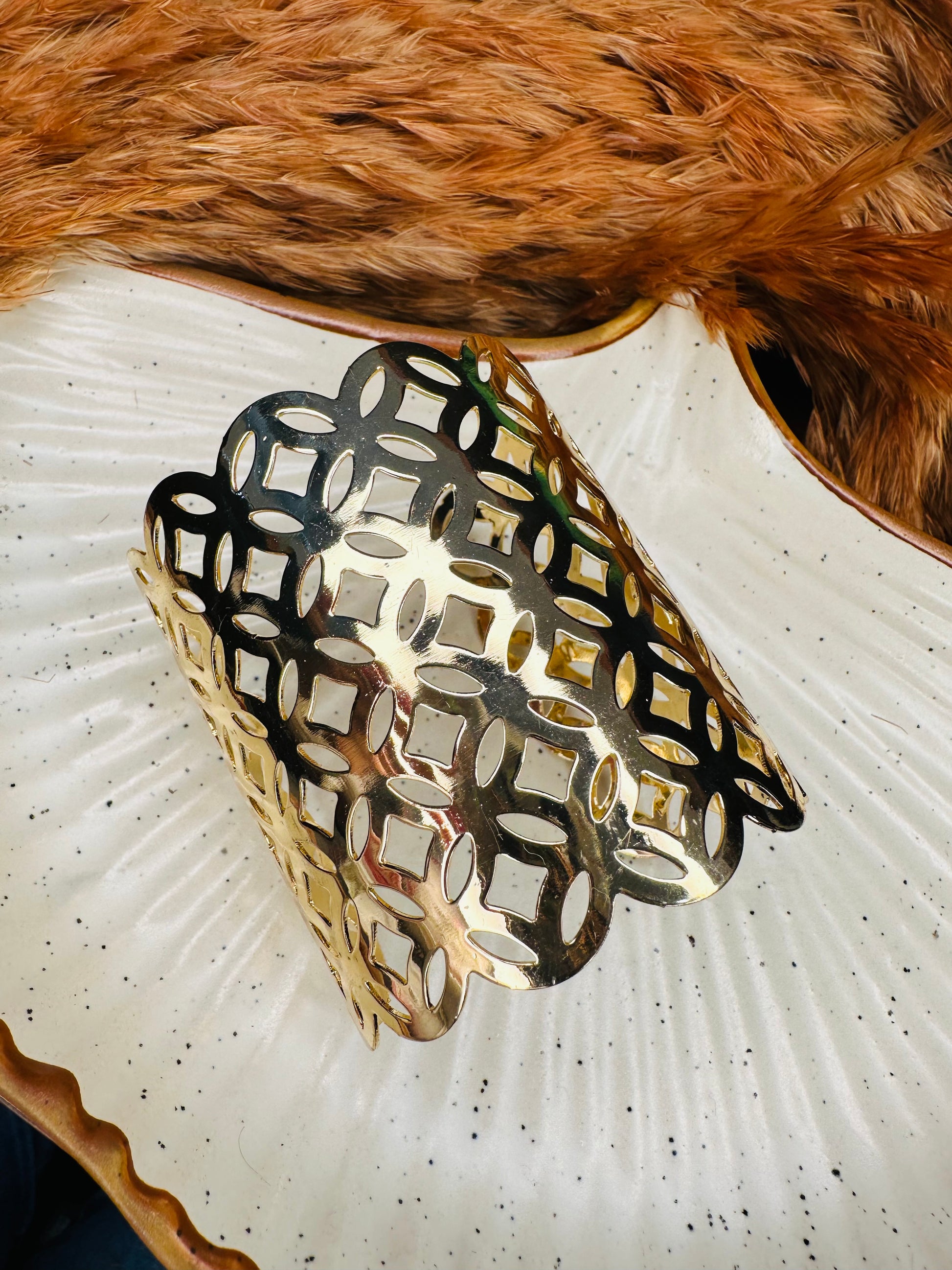 Gold cuff bracelet set displayed in HeyBae premium JEWELRY
