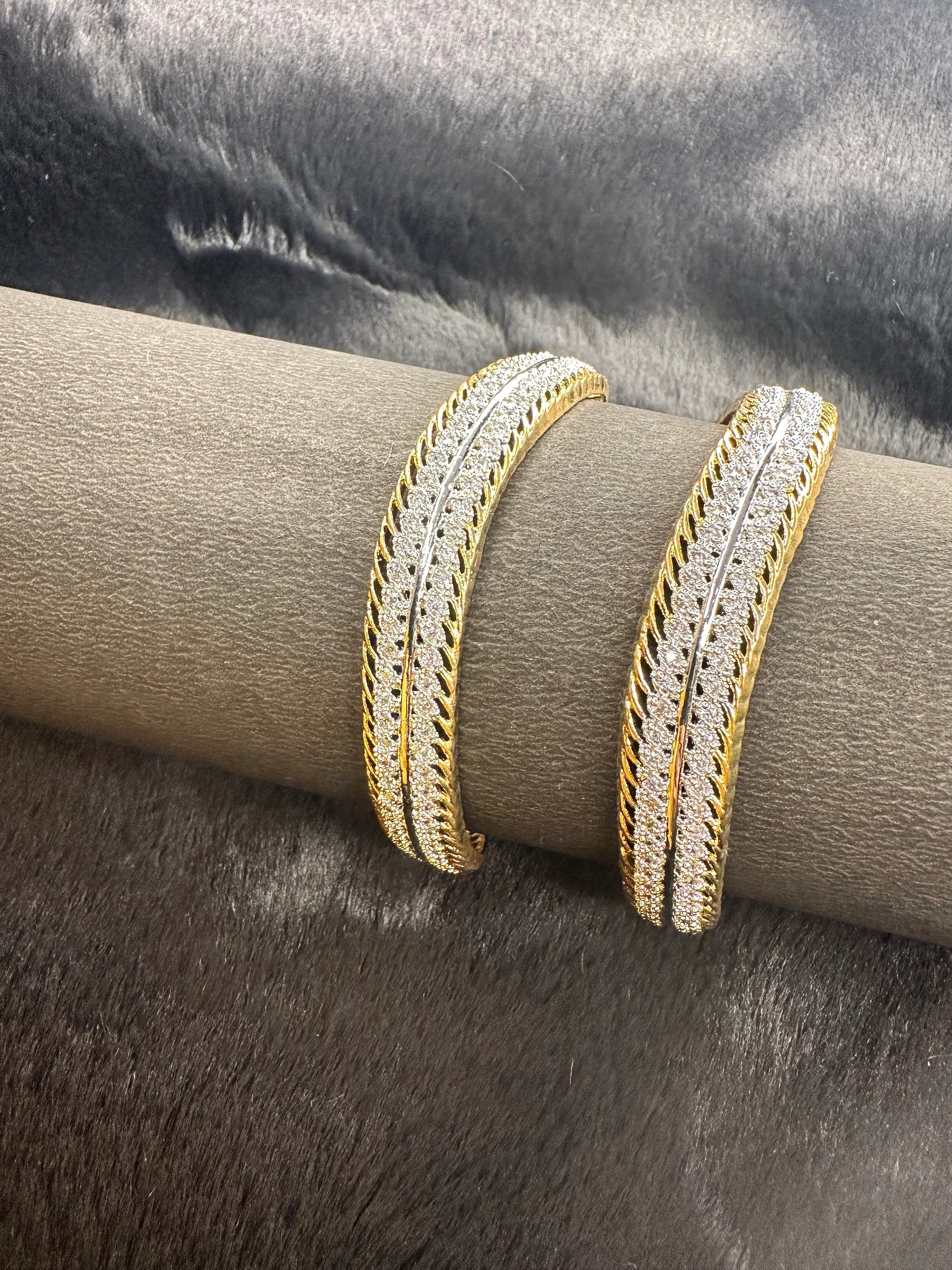 Styled HeyBae Gold AD Designer Bangles paired with Indian festive attire for elegant charm.