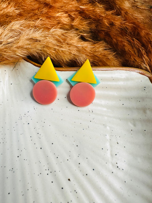 Front View of HeyBae Triangle and Circle Quirky Earrings for Women