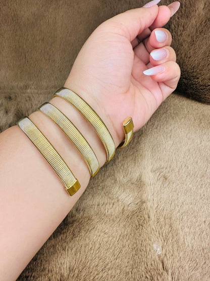 HeyBae Triple Coil Chunky Stack Stretchable Gold Bracelet for Women, Spiral Kada Women and Girls