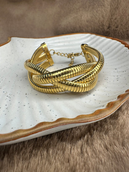HeyBae Coil Chunky Stack Bracelet|Anti-Tarnish Spiral Gold Kada