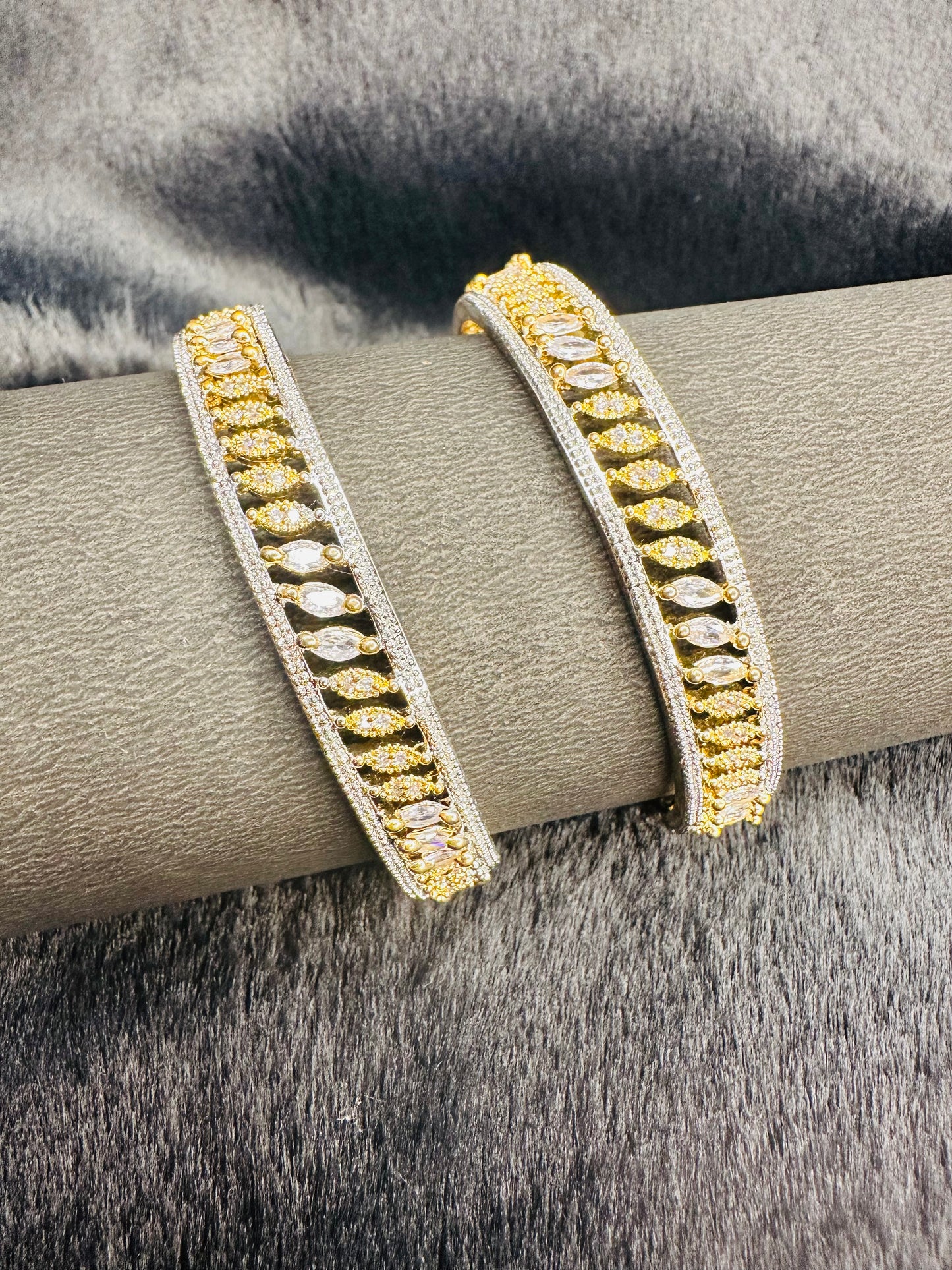 HeyBae American Diamond & Gold Bangles – Set of 2