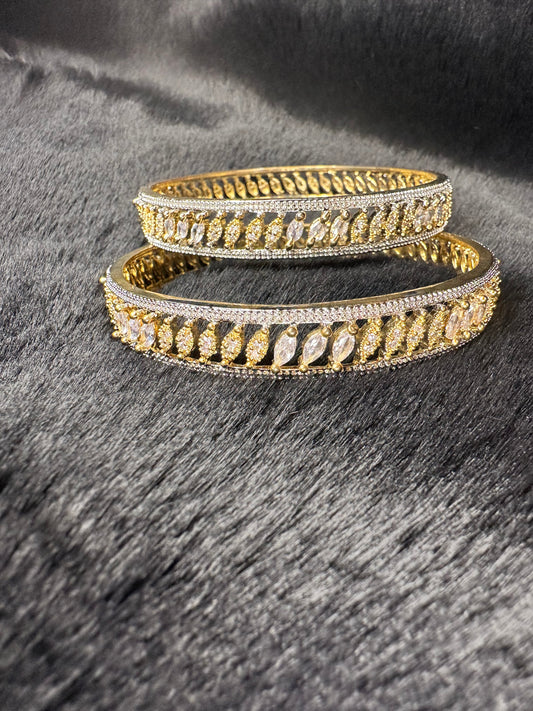 HeyBae American Diamond & Gold Bangles – Set of 2