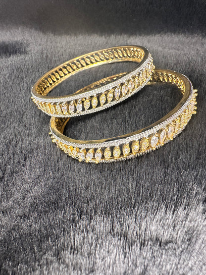 HeyBae American Diamond & Gold Bangles – Set of 2