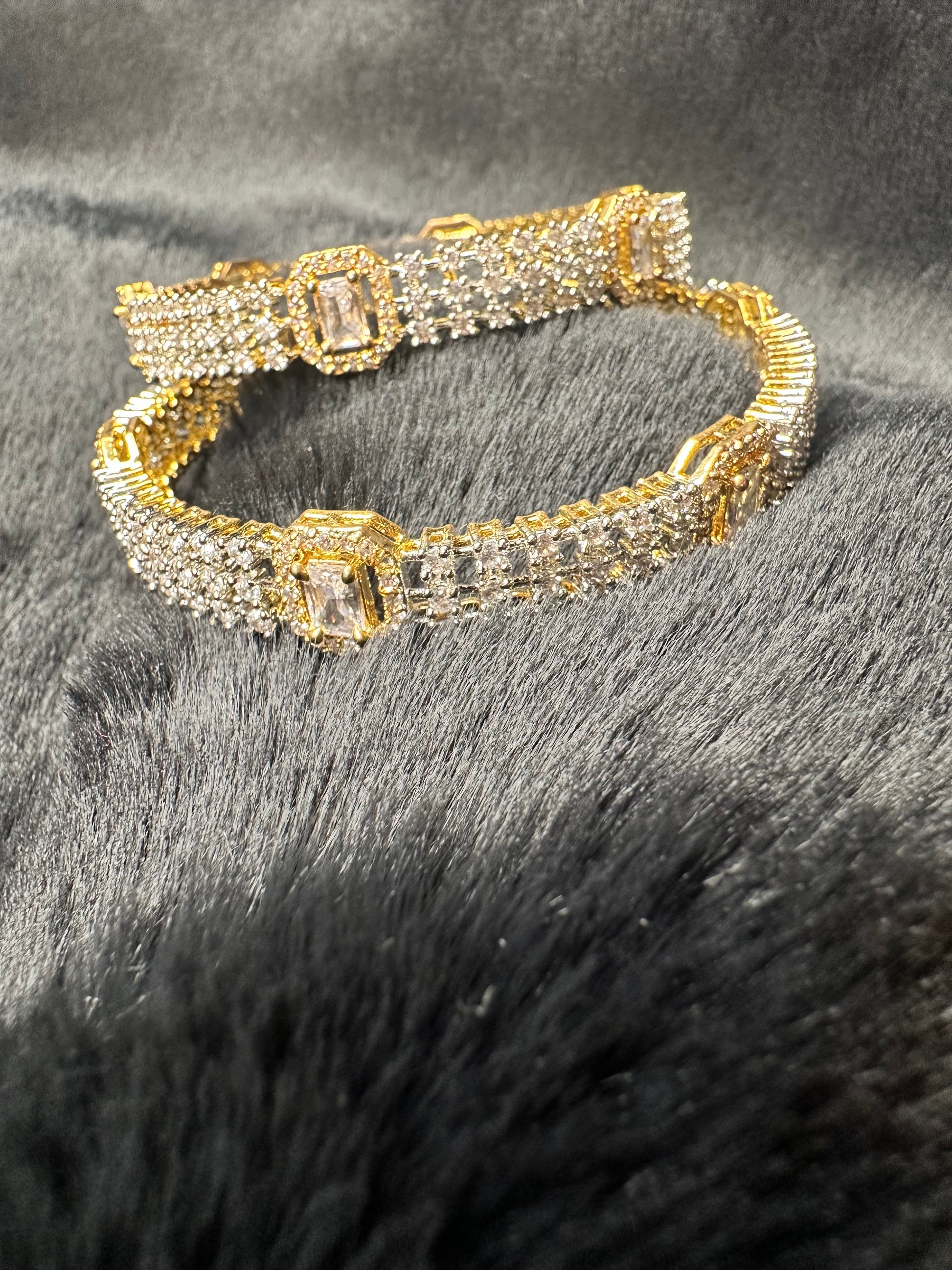 Set of 2 American Diamond bangles for women, gold-plated, sizes 2.4 & 2.6
