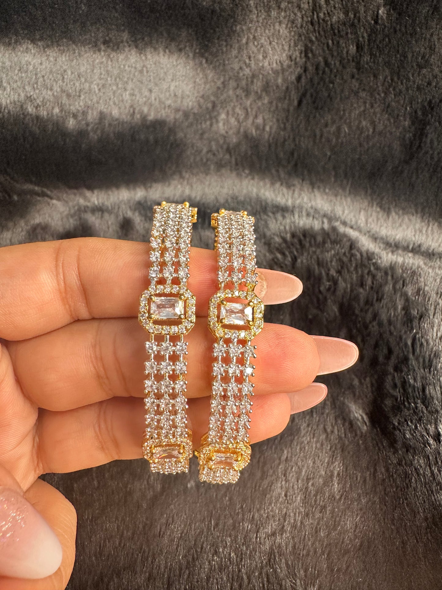 Elegant square-cut diamond bangles in gold finish for traditional outfits