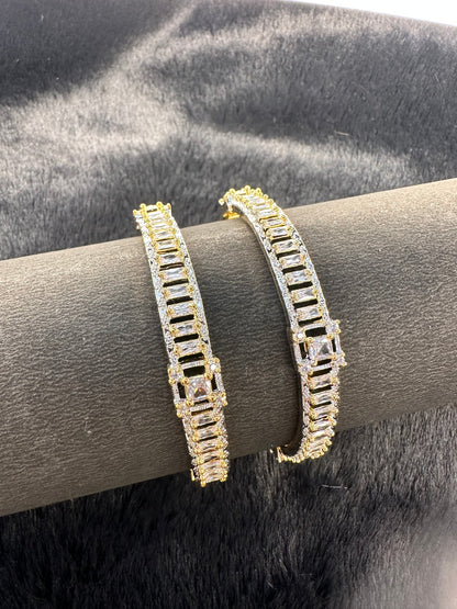 HeyBae American Diamond & Gold Bangles – Set of 2, Bangle Size 2.4 & 2.6