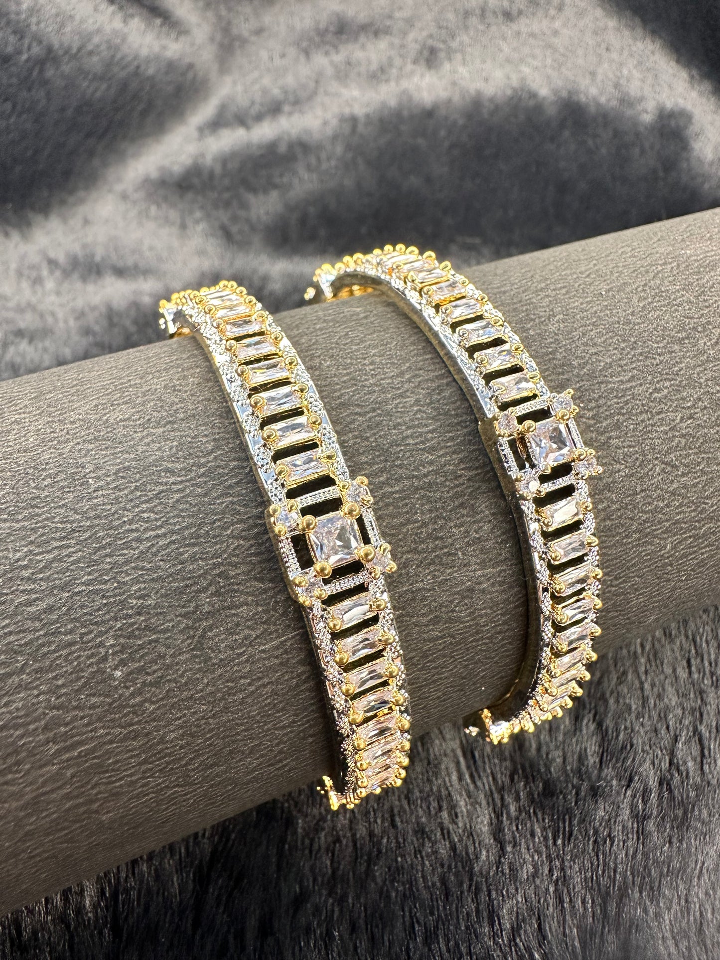 HeyBae American Diamond & Gold Bangles – Set of 2, Bangle Size 2.4 & 2.6