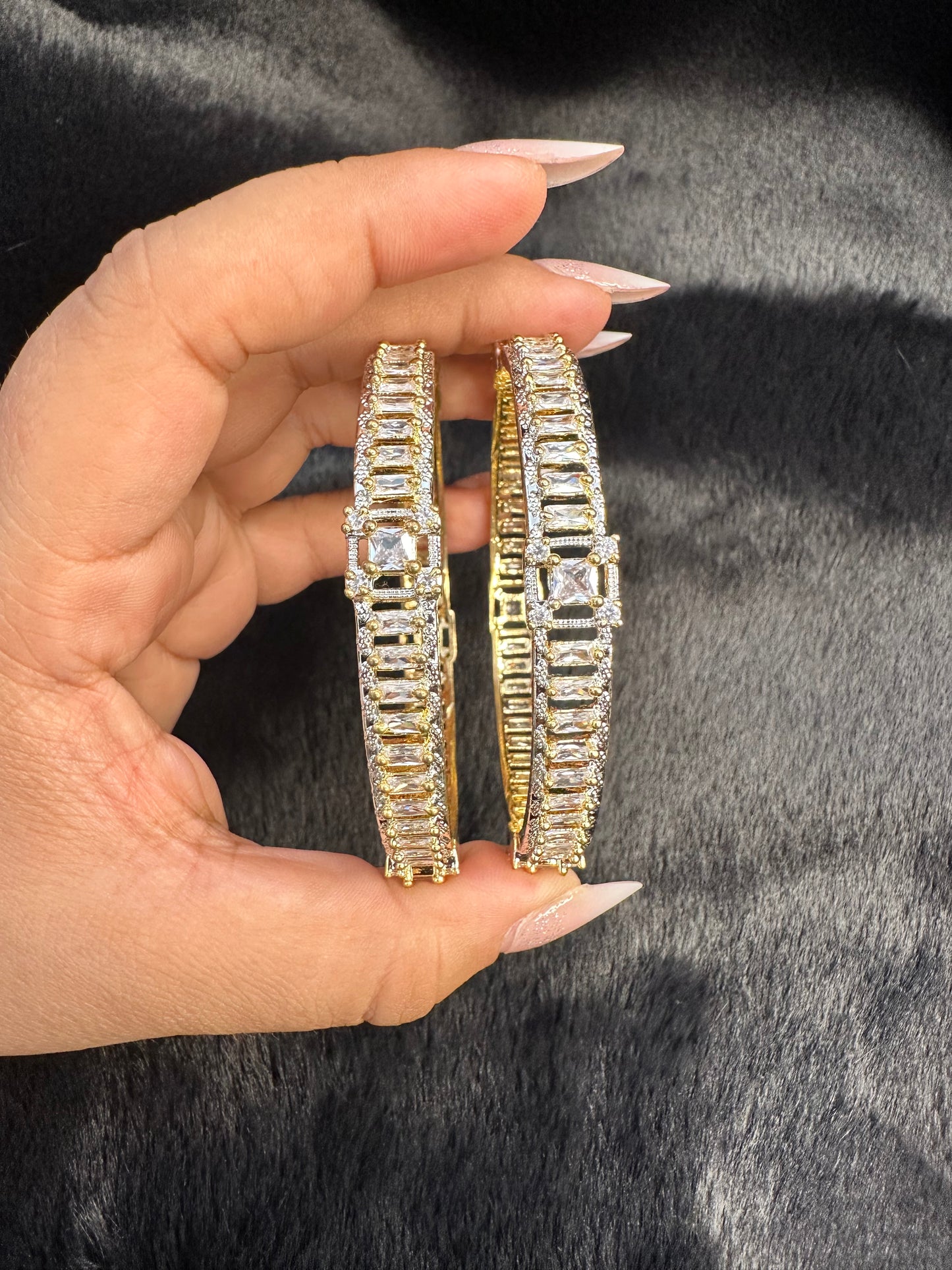 HeyBae American Diamond & Gold Bangles – Set of 2, Bangle Size 2.4 & 2.6