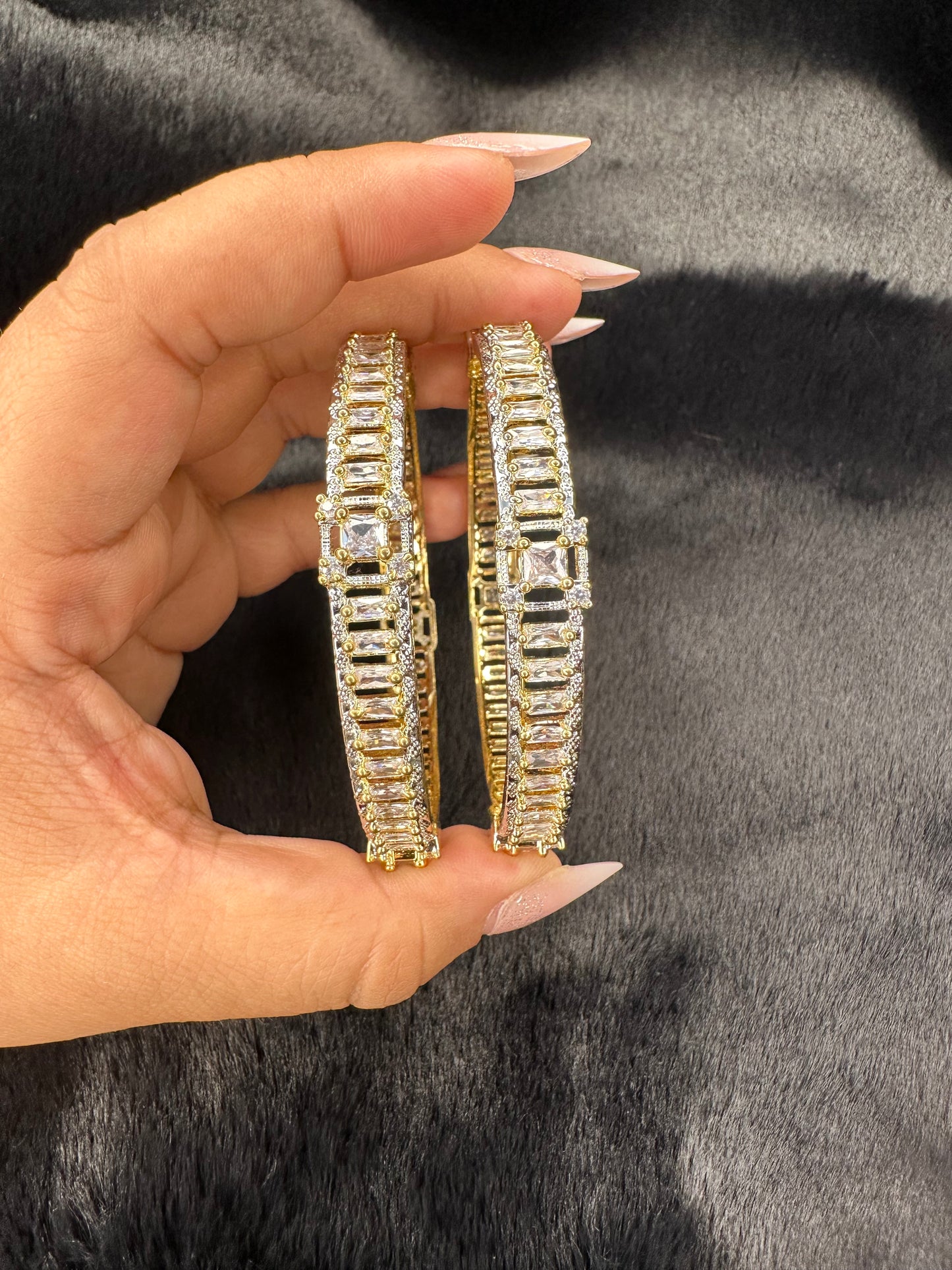 HeyBae American Diamond & Gold Bangles – Set of 2, Bangle Size 2.4 & 2.6