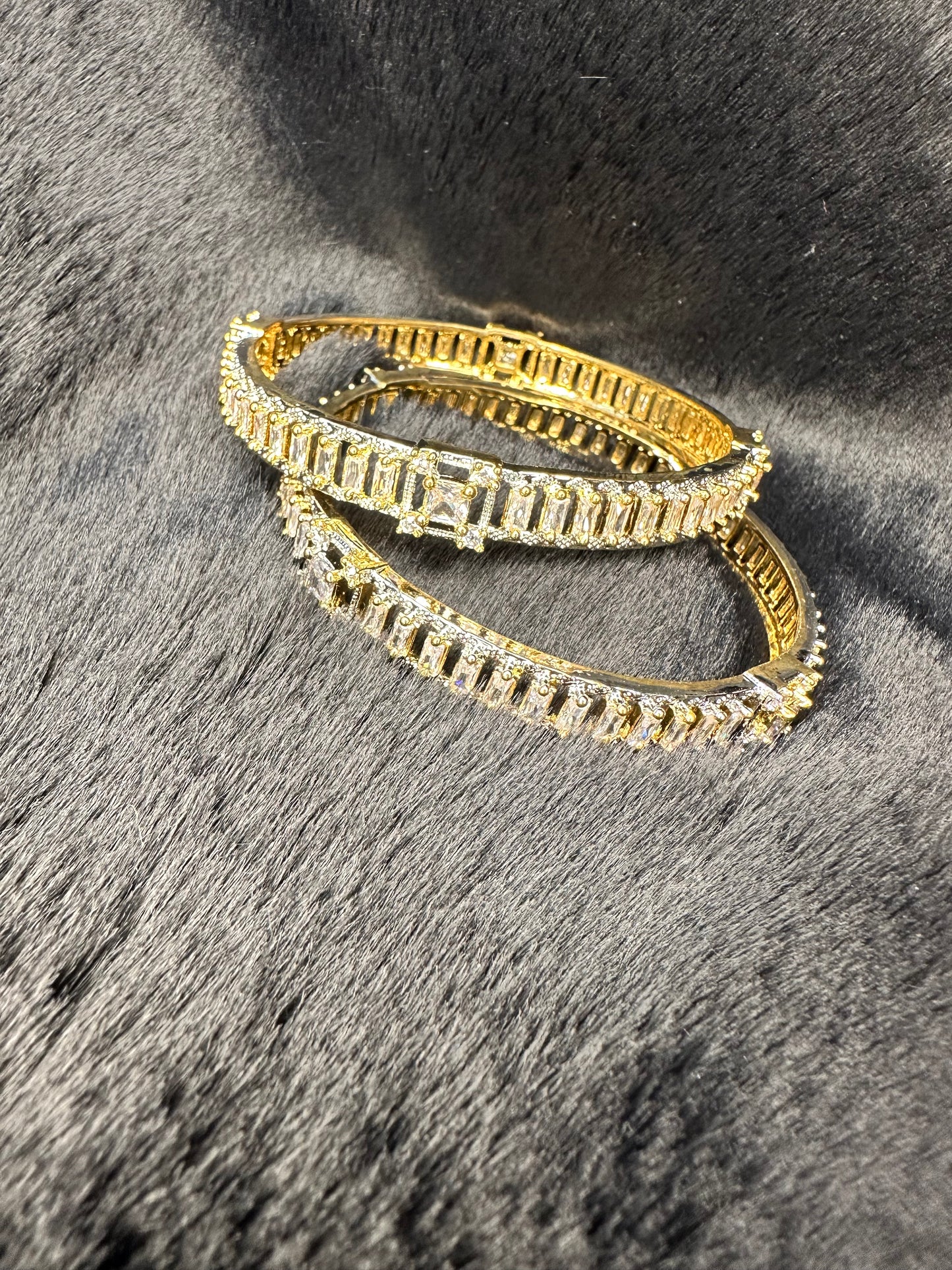 HeyBae American Diamond & Gold Bangles – Set of 2, Bangle Size 2.4 & 2.6