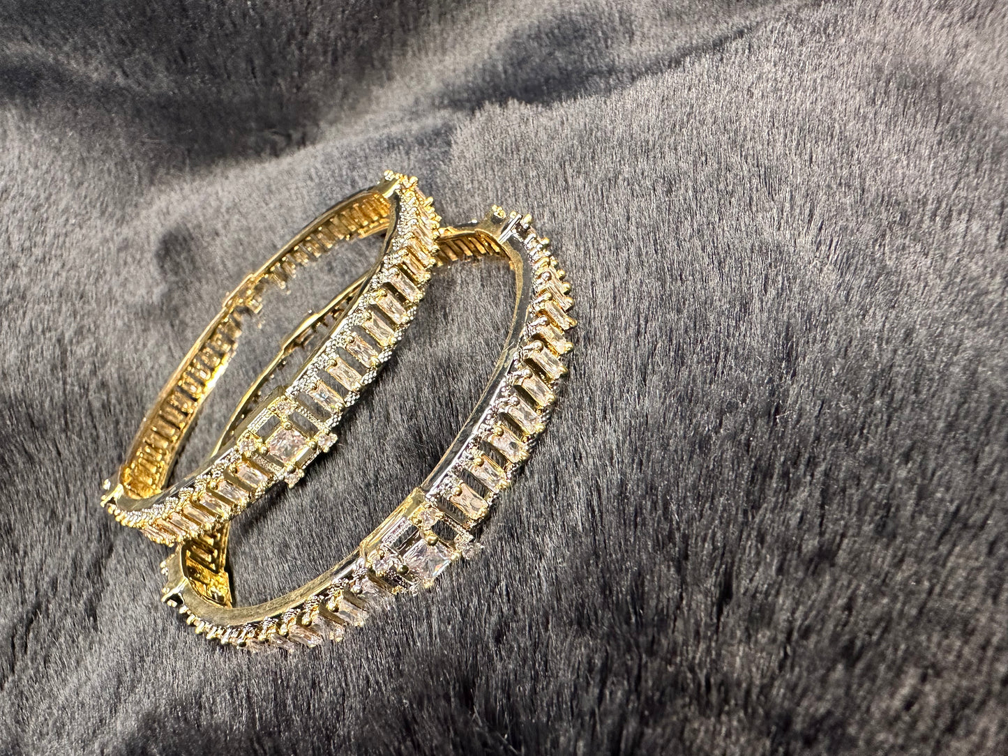 HeyBae American Diamond & Gold Bangles – Set of 2, Bangle Size 2.4 & 2.6