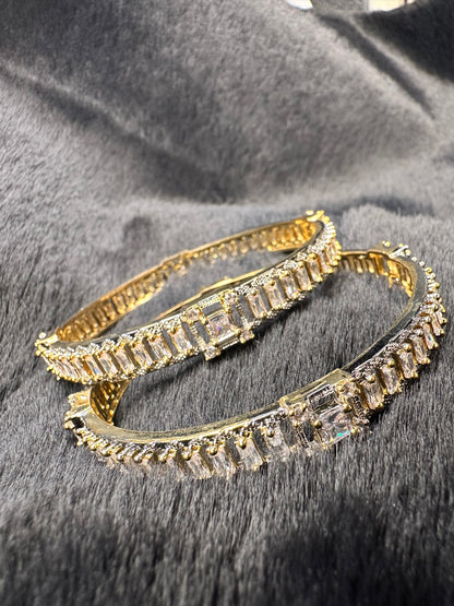 HeyBae American Diamond & Gold Bangles – Set of 2, Bangle Size 2.4 & 2.6