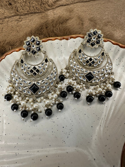 HeyBae Pearl, Black Bead, and Kundan Ethnic Earrings for Women - Lightweight Earrings